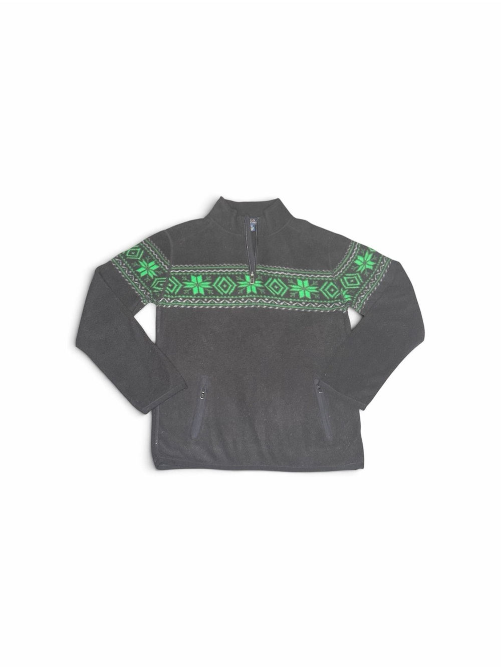 Polo by Ralph Lauren Black Half-Zip Pullover with Green Fair Isle Yoke